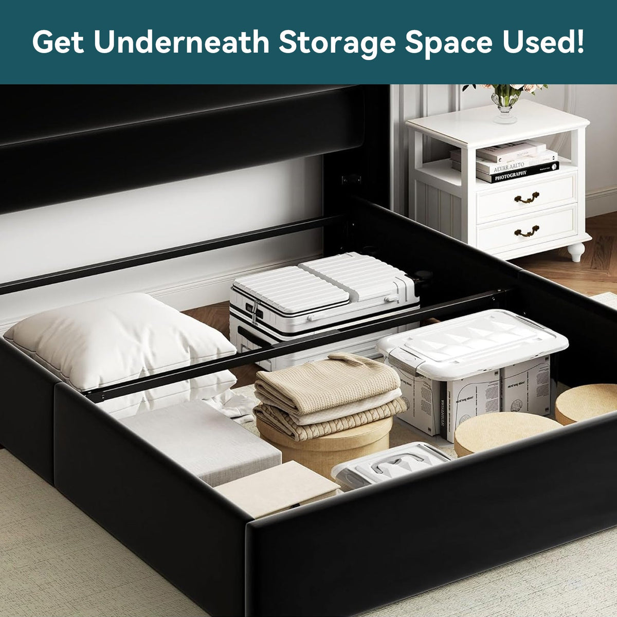 Velvet Lift-Up Storage Bed with Wingback Headboard