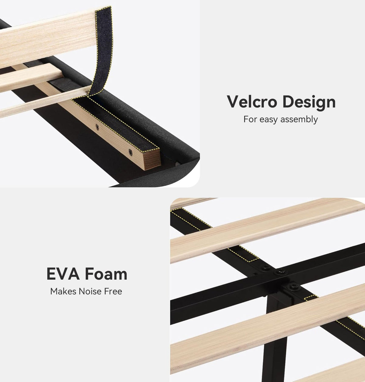 Platform Bed Frame with Upholstered Headboard, No Springs