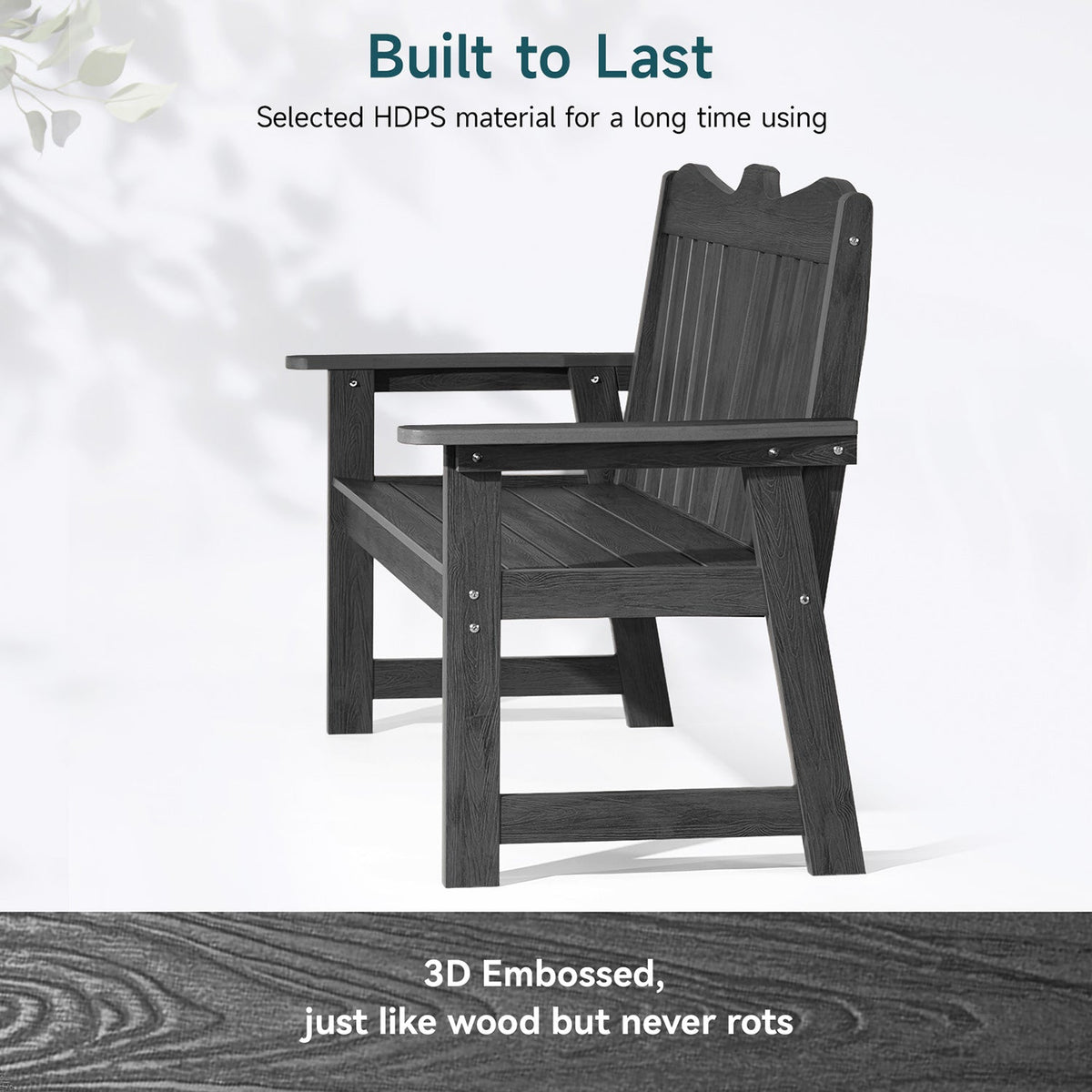 Weatherproof Patio Garden Bench with Wide Armrests