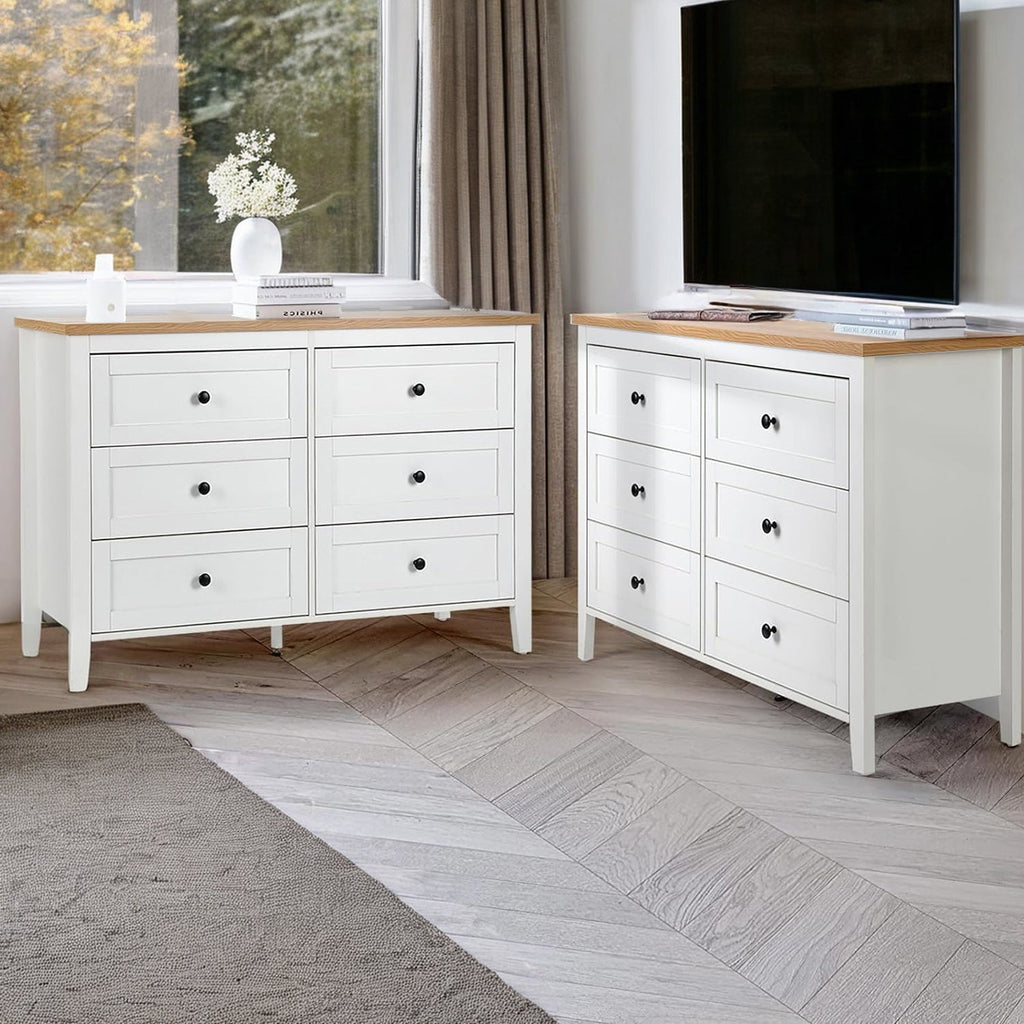 Traditional White 6 Drawer Dresser