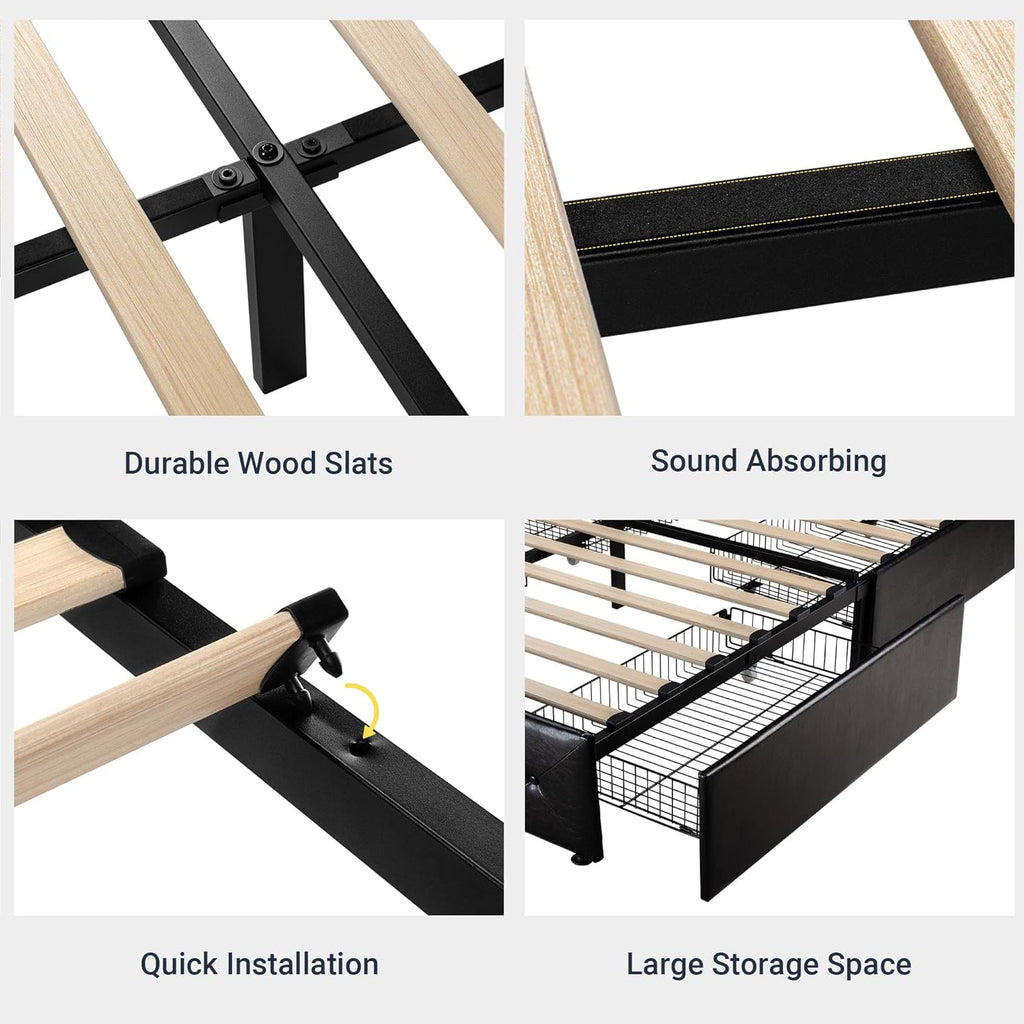 Faux Leather Bed Frame with 4 Storage Drawers