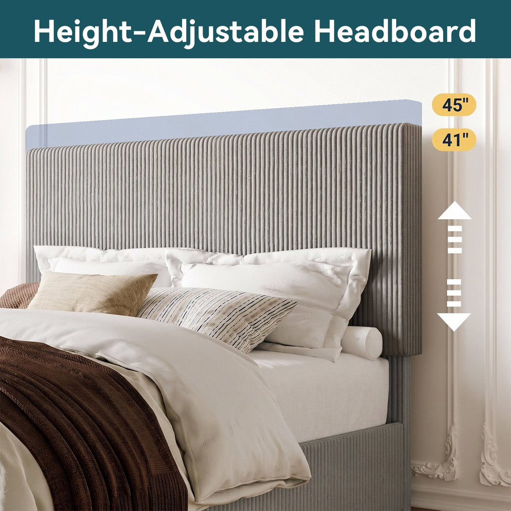Corduroy Platform Bed Frame with Channel Tufted Headboard