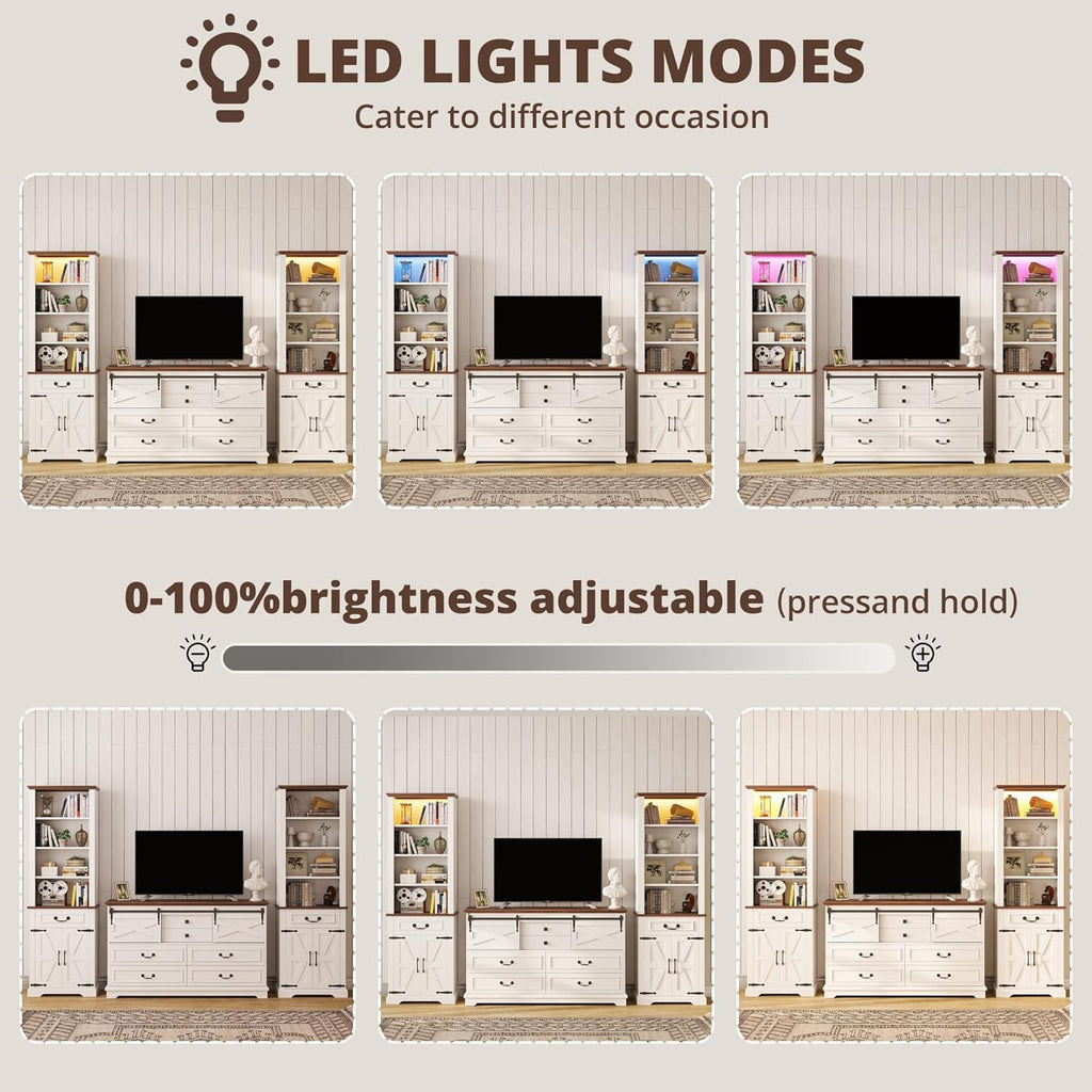 72 Inch Farmhouse Bookcase Sideboard with LED Lights
