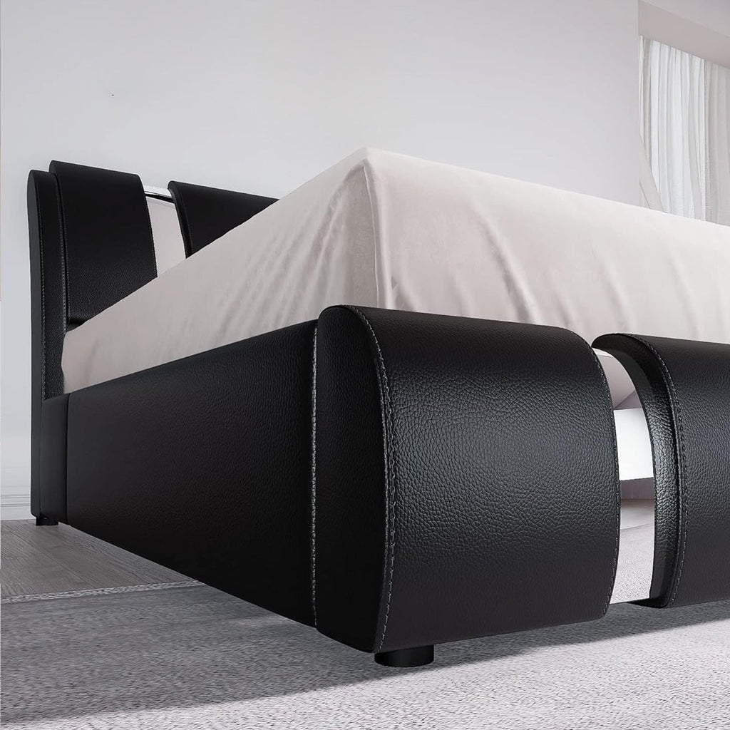 Faux Leather Bed Frame with Adjustable Headboard
