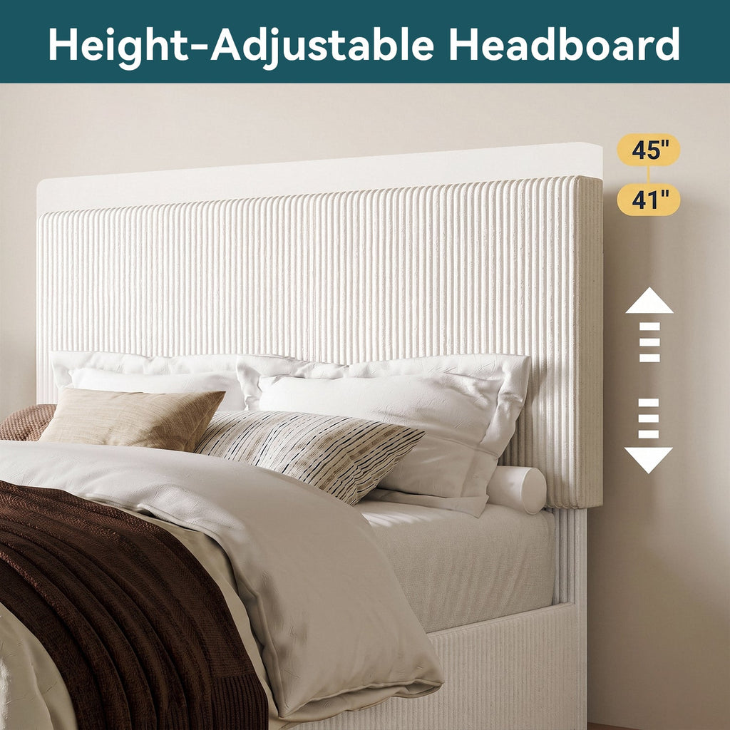 Corduroy Platform Bed Frame with Channel Tufted Headboard