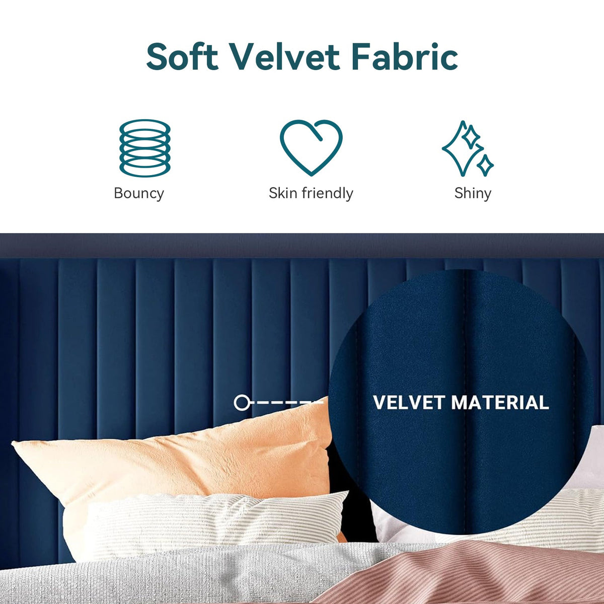 Velvet Platform Bed Frame with Tufted Headboard