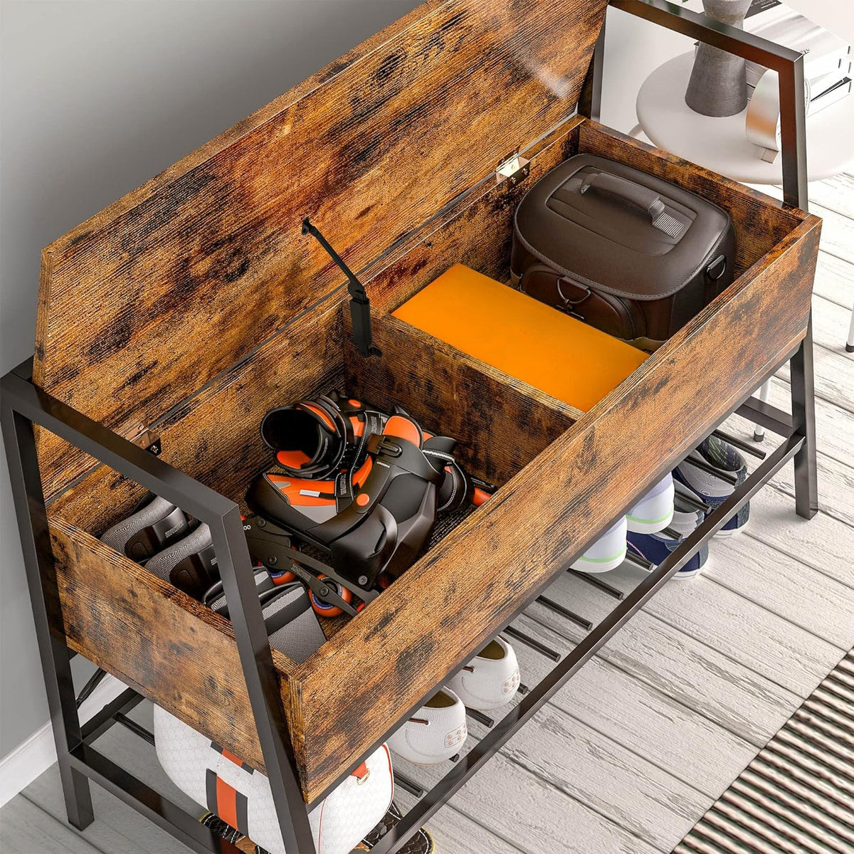 Entryway Shoe Bench with Rack and Storage Box