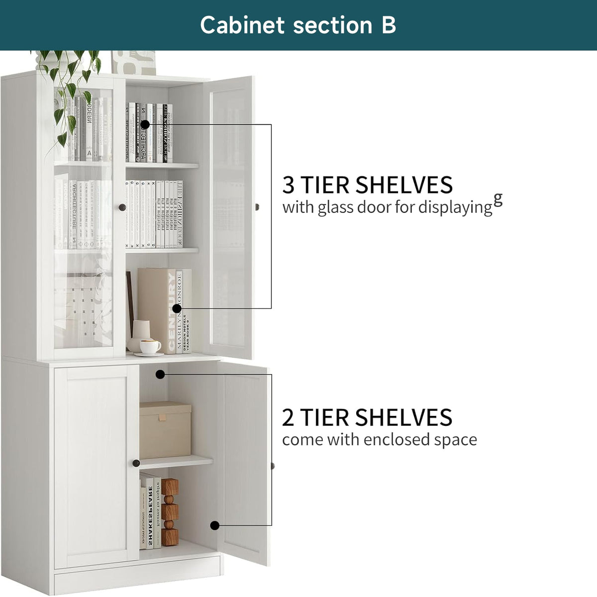 3-Piece Bookcase Set with Drawers and Glass Doors