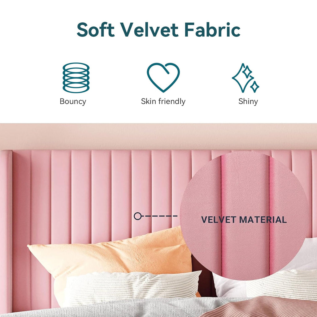 Velvet Platform Bed Frame with Tufted Headboard