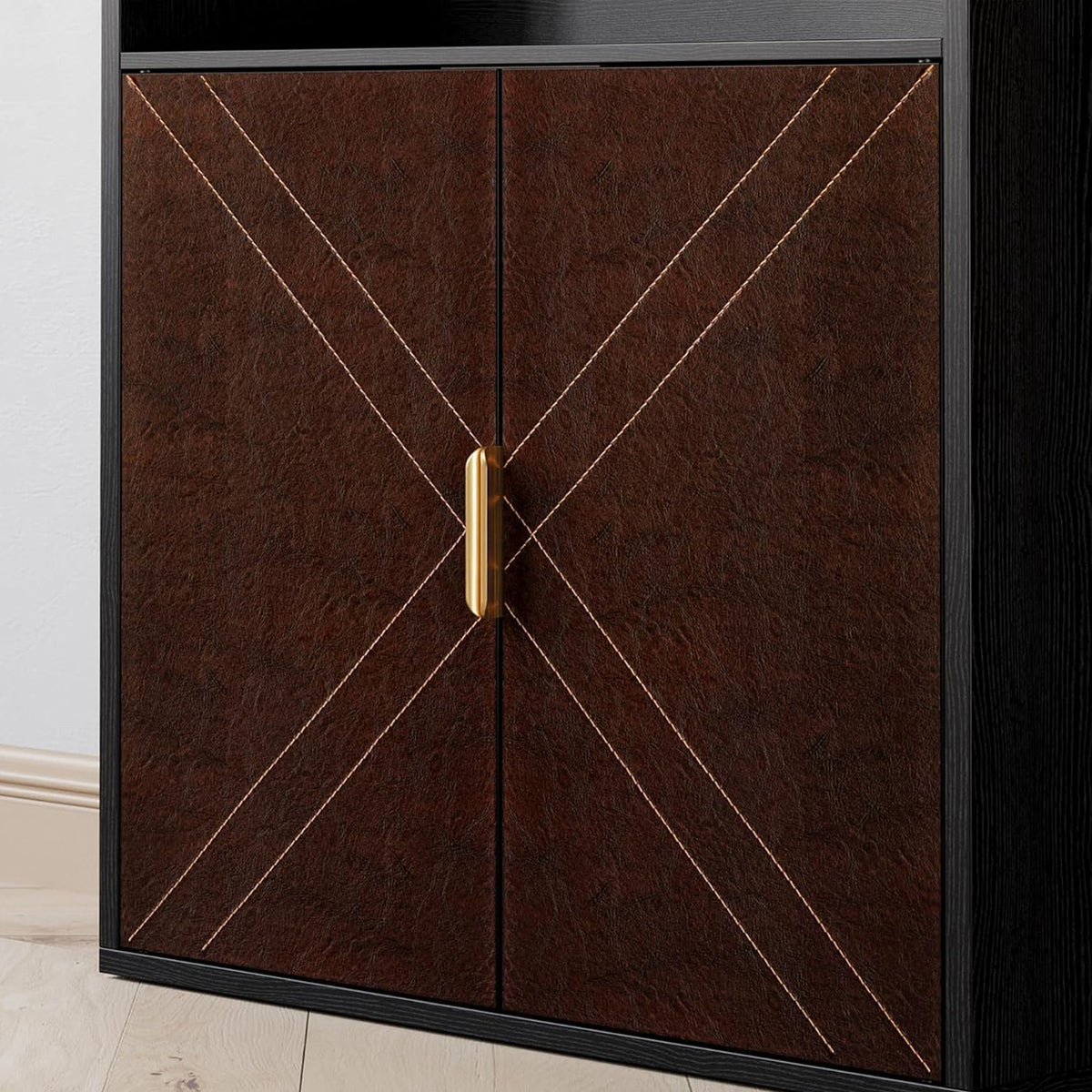 70 Inch Tall Bookshelf with Leather Doors, 6-Tier