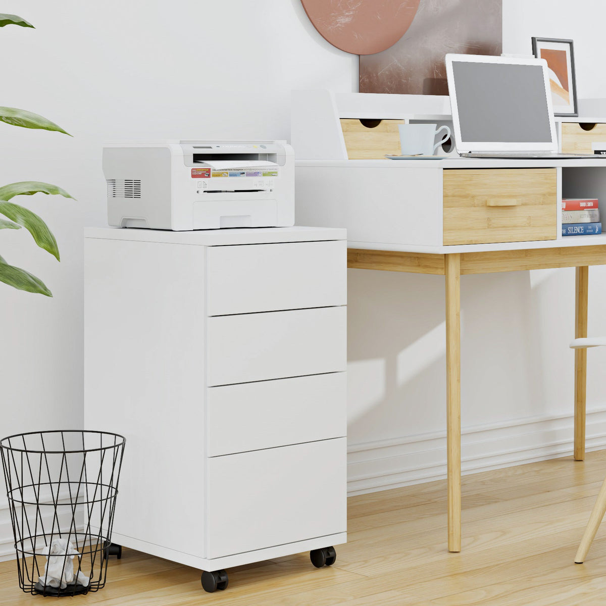 4 Drawer Mobile File Cabinet for Home Office, White