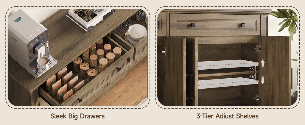 63 Inch Kitchen Sideboard Buffet with Drawers and Doors
