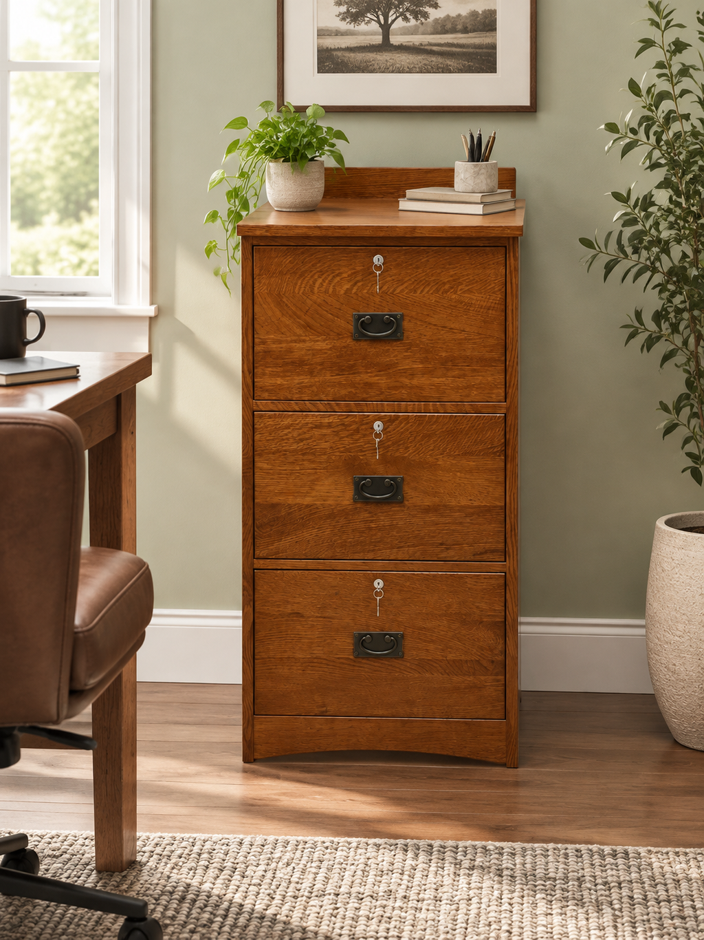 Mission Solid Oak 3-Drawer File Cabinet