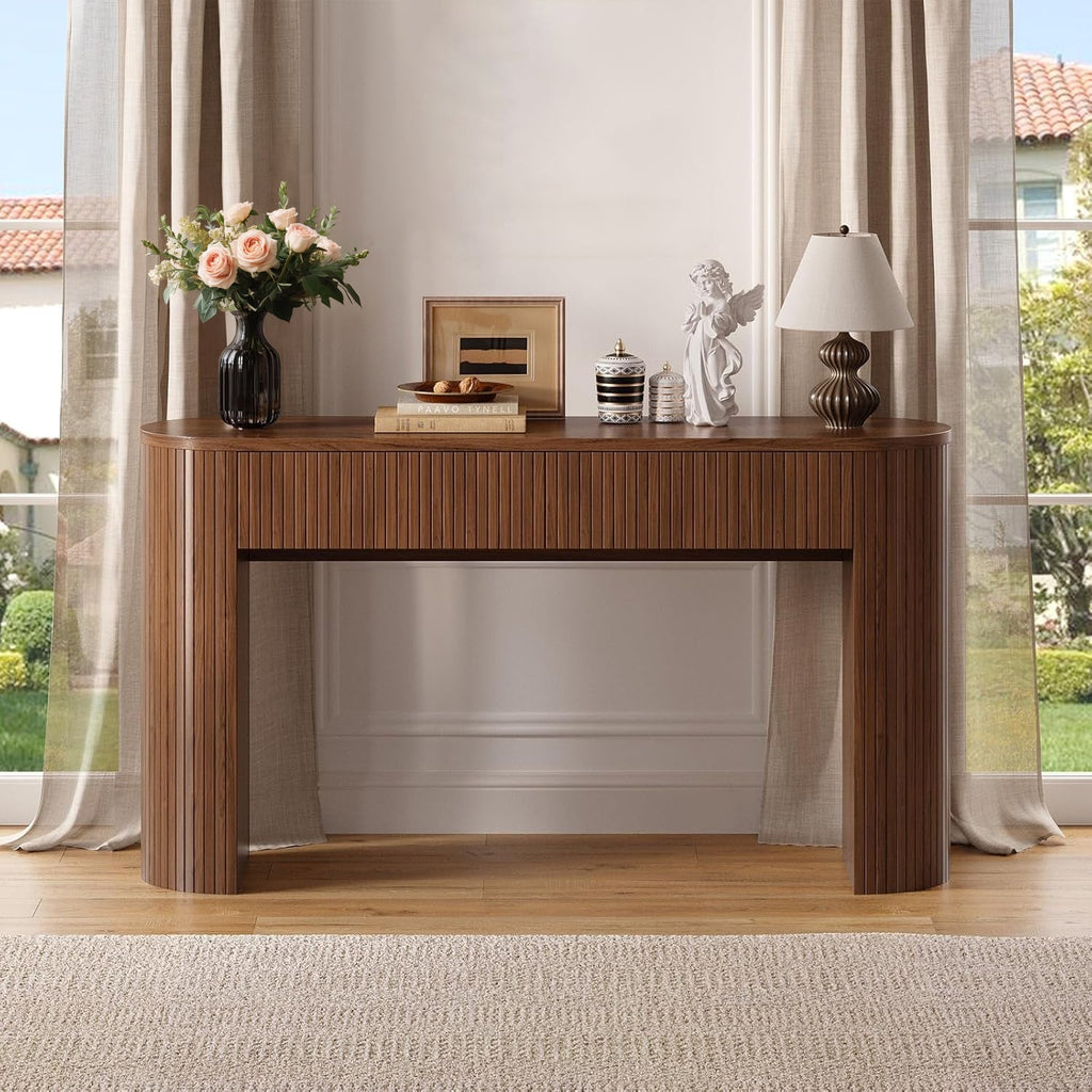 55-Inch Fluted Oval Console Table with 2 Drawers