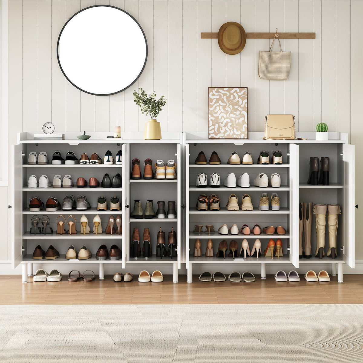 Freestanding Shoe Cabinet with 3 Doors and Shelves