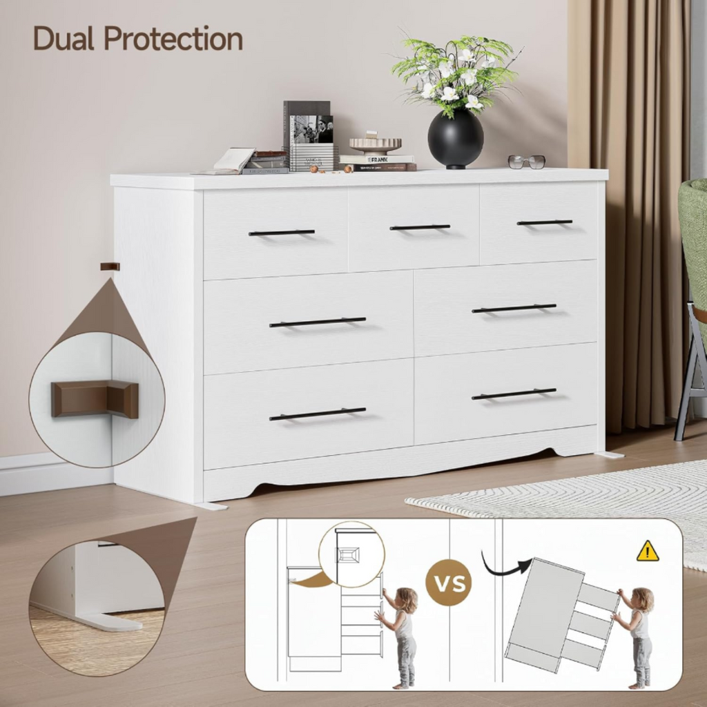 55 Inch 7 Drawer Dresser with Metal Handles