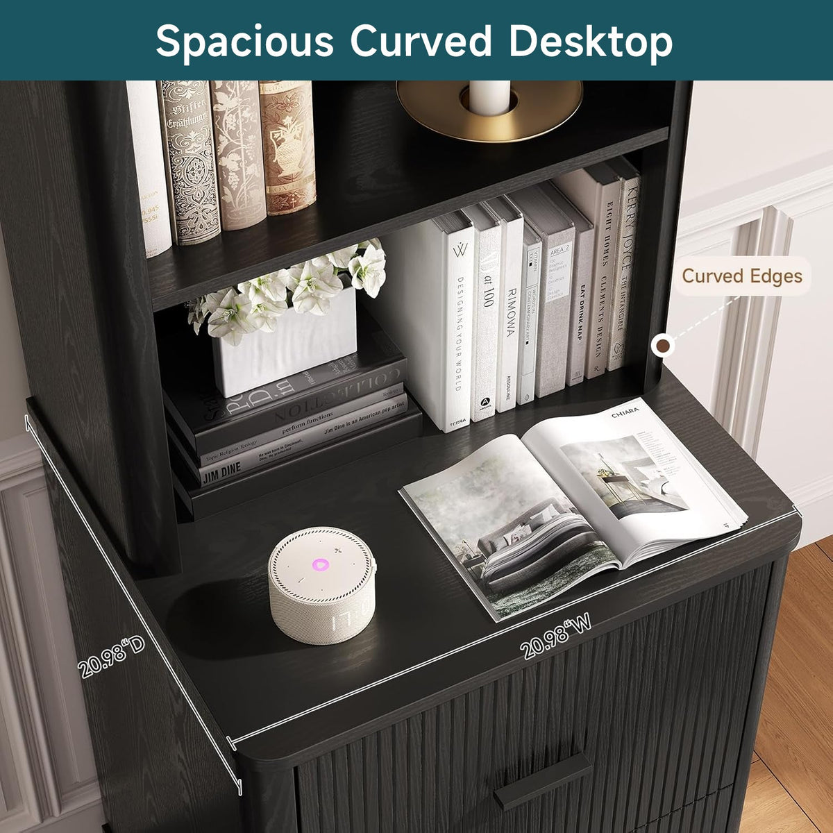 71 in Tall Fluted Bookcase with File Drawers