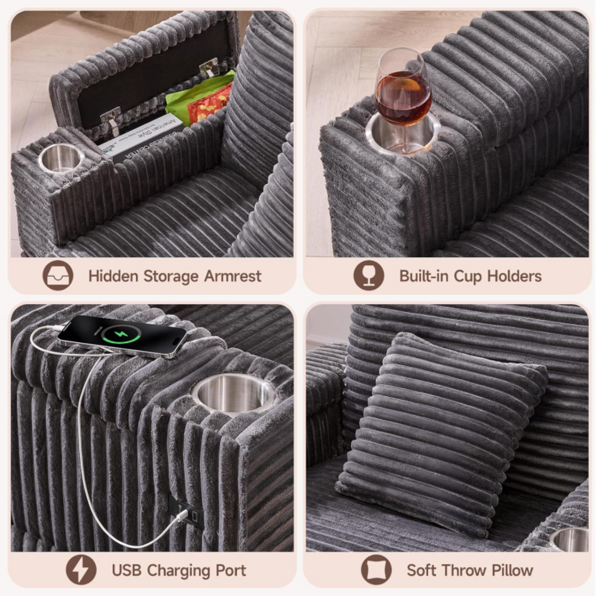 Oversized Corduroy Accent Chaise Chair with Ottoman