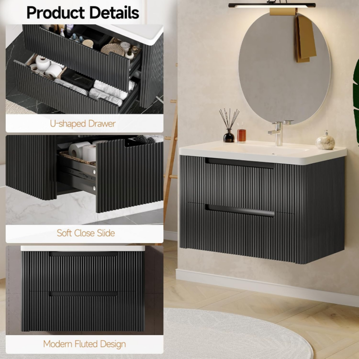32-Inch Floating Bathroom Vanity with Sink