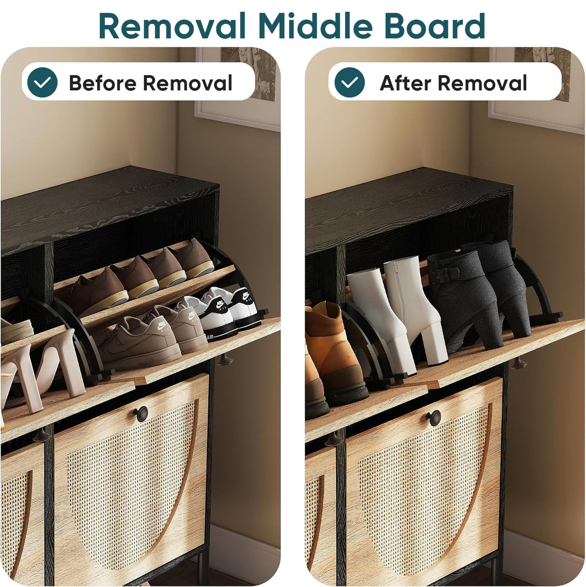 Shoe Storage Cabinet with 4 Rattan Flip Drawers