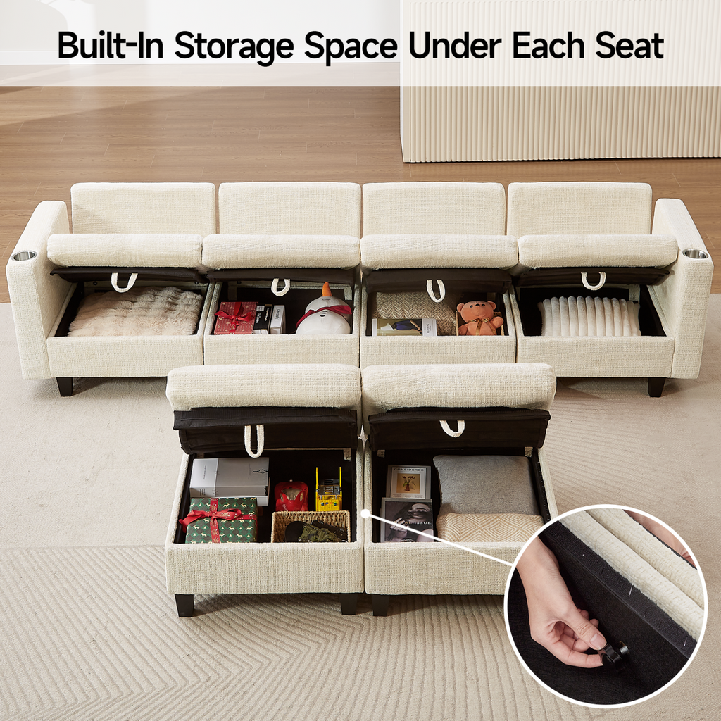 110 Inch U-Shaped Modular Chenille Sleeper Sectional