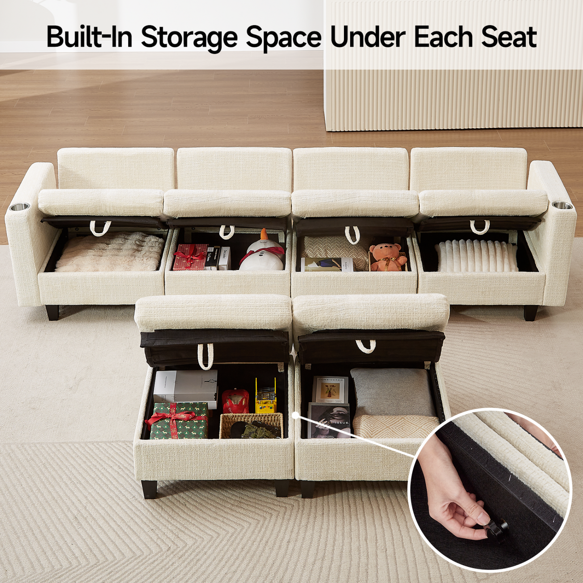 110 Inch U-Shaped Modular Chenille Sleeper Sectional