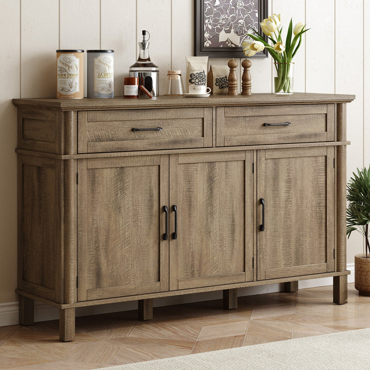 Wood Buffet Sideboard with 2 Drawers and 3 Doors