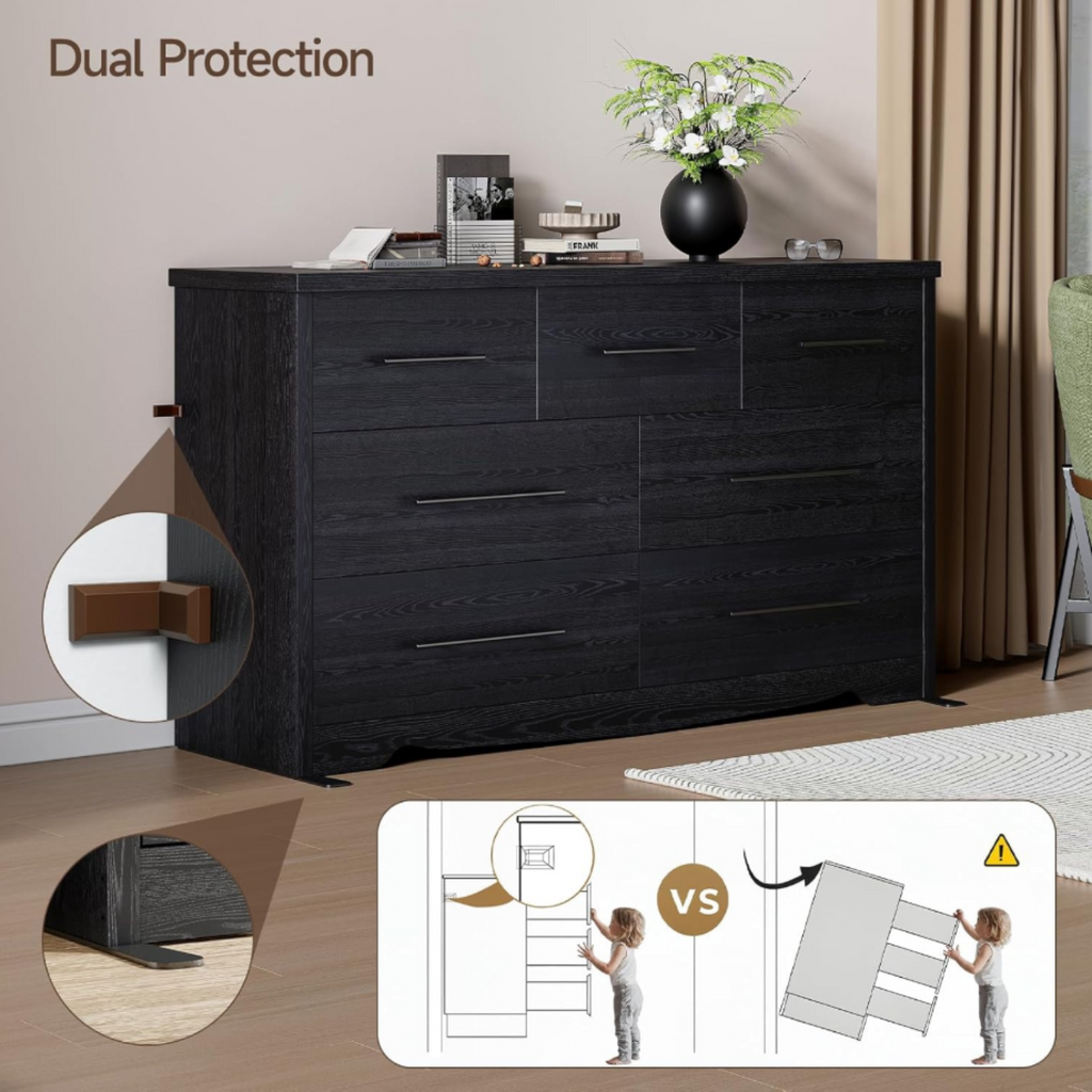 55 Inch 7 Drawer Dresser with Metal Handles