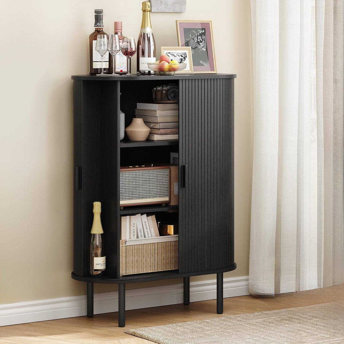 44" Modern High Sideboard Cabinet with Sliding Door