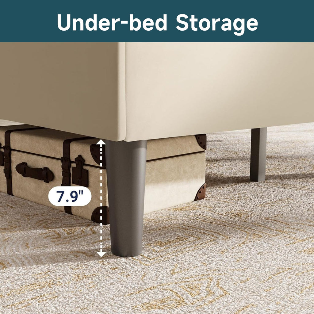 Velvet Platform Bed Frame with Adjustable Headboard