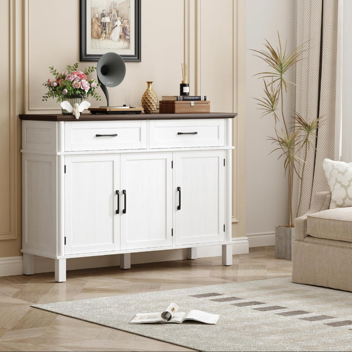 Wood Buffet Sideboard with 2 Drawers and 3 Doors