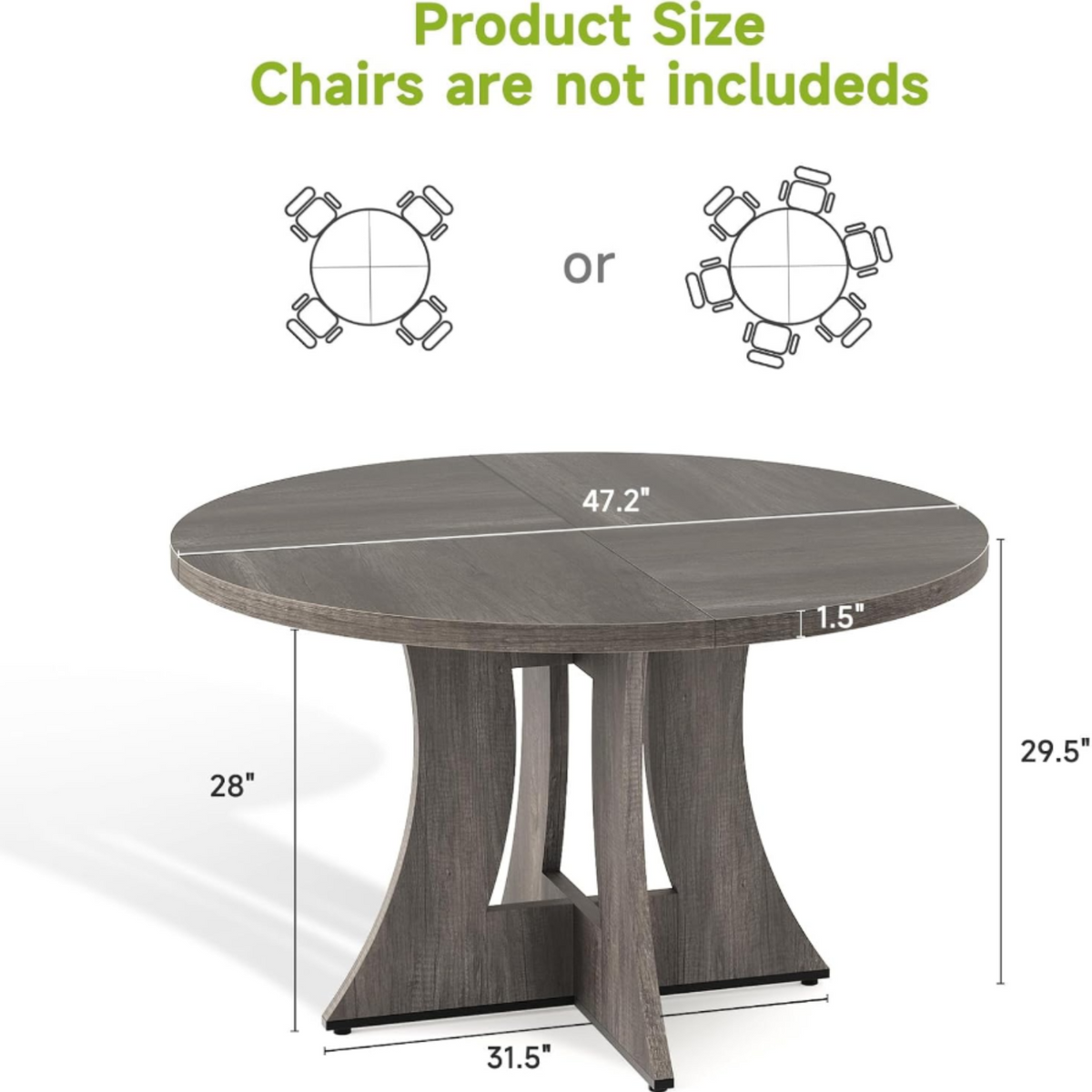 47 Inch Round Wooden Dining Table, Modern Kitchen Table