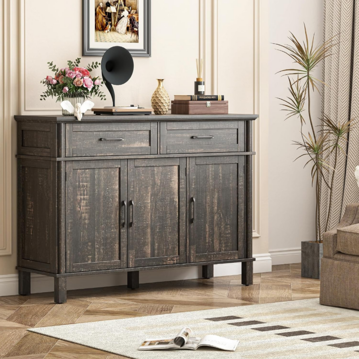 Wood Buffet Sideboard with 2 Drawers and 3 Doors
