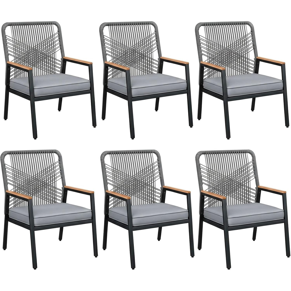 Outdoor PE Rattan Patio Chairs with Cushions, Set of 2-8