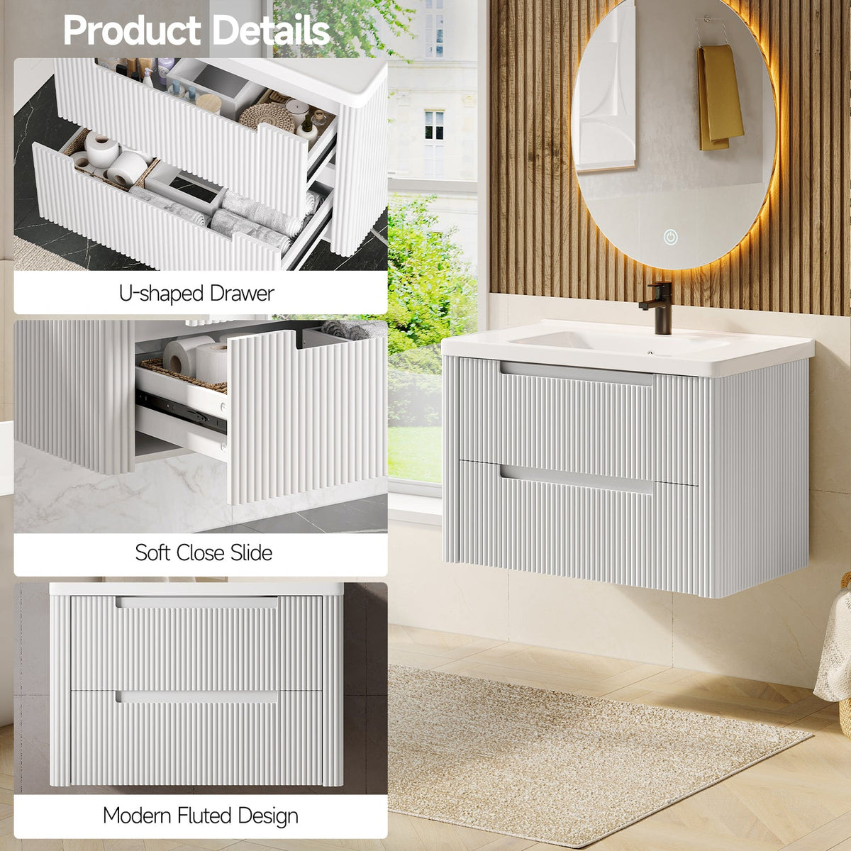 32-Inch Floating Bathroom Vanity with Sink
