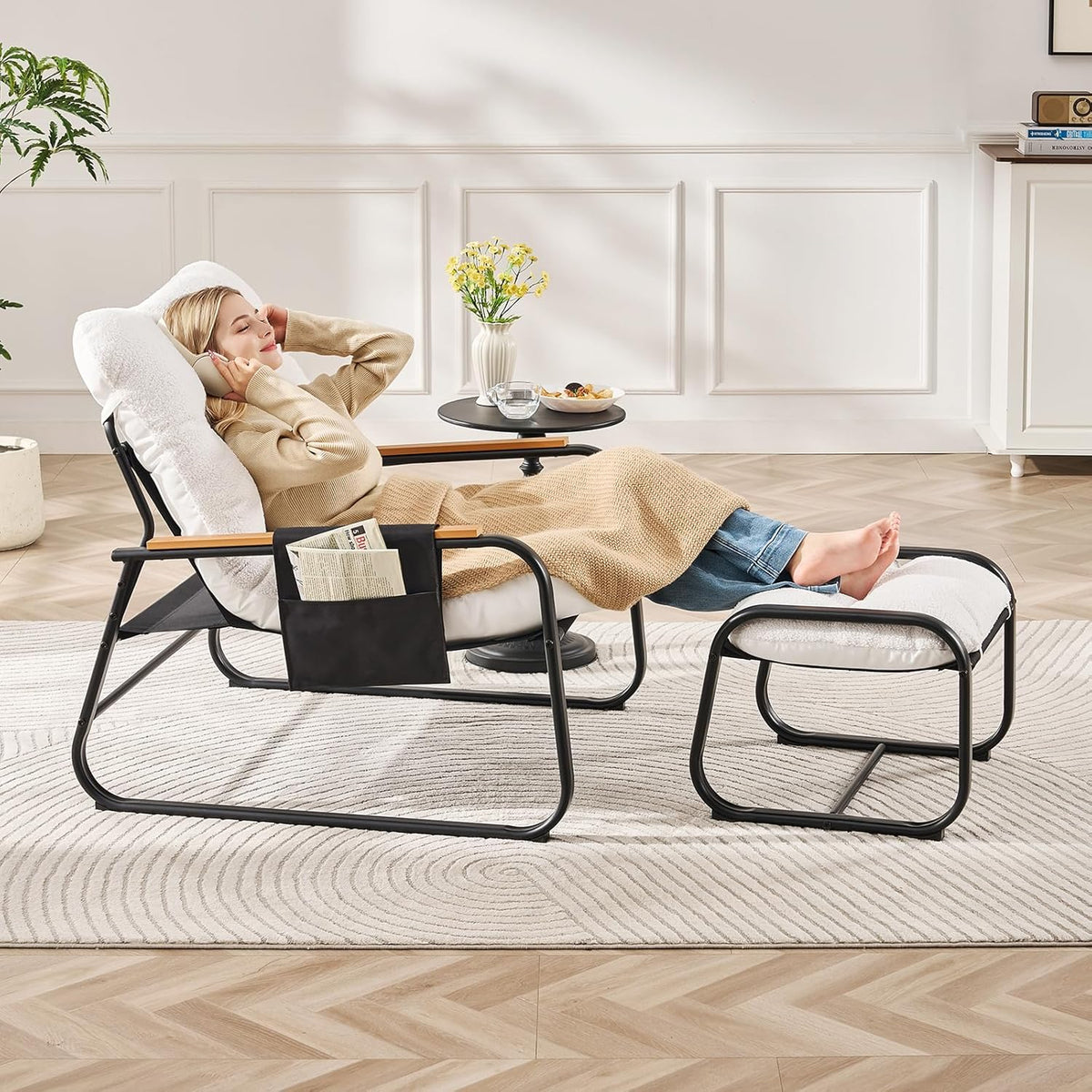 Oversized Accent Chair with Ottoman and Side Pocket