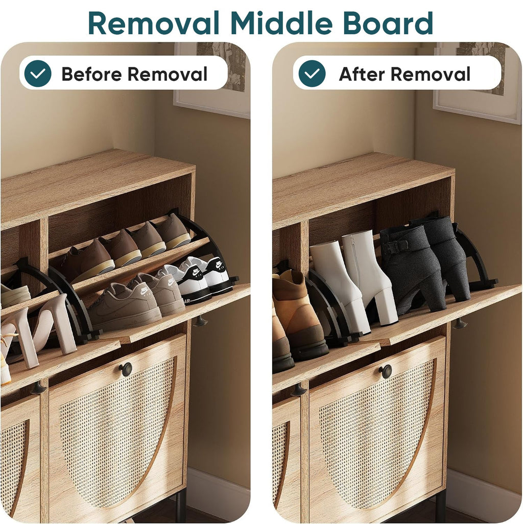 Shoe Storage Cabinet with 4 Rattan Flip Drawers