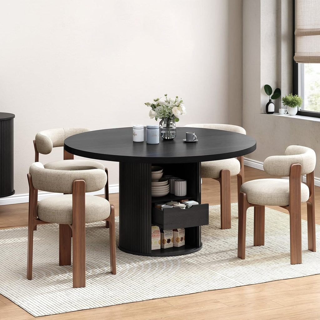 Round Farmhouse Dining Table for 4 to 6 with Storage