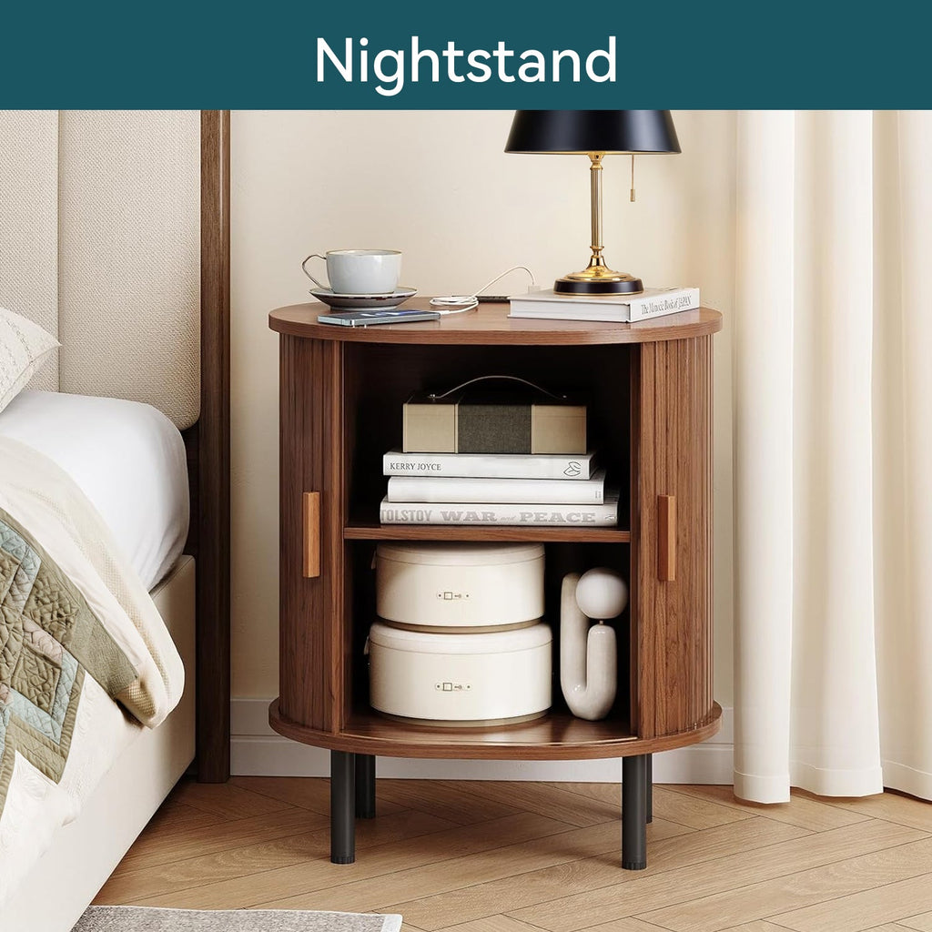 Side Table Nightstand with Charging Station