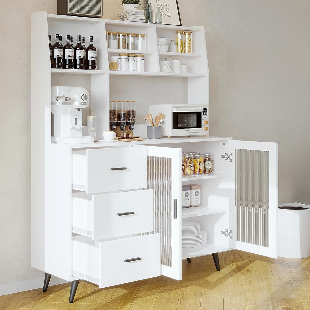 Freestanding Kitchen Pantry Sideboard with Glass Door
