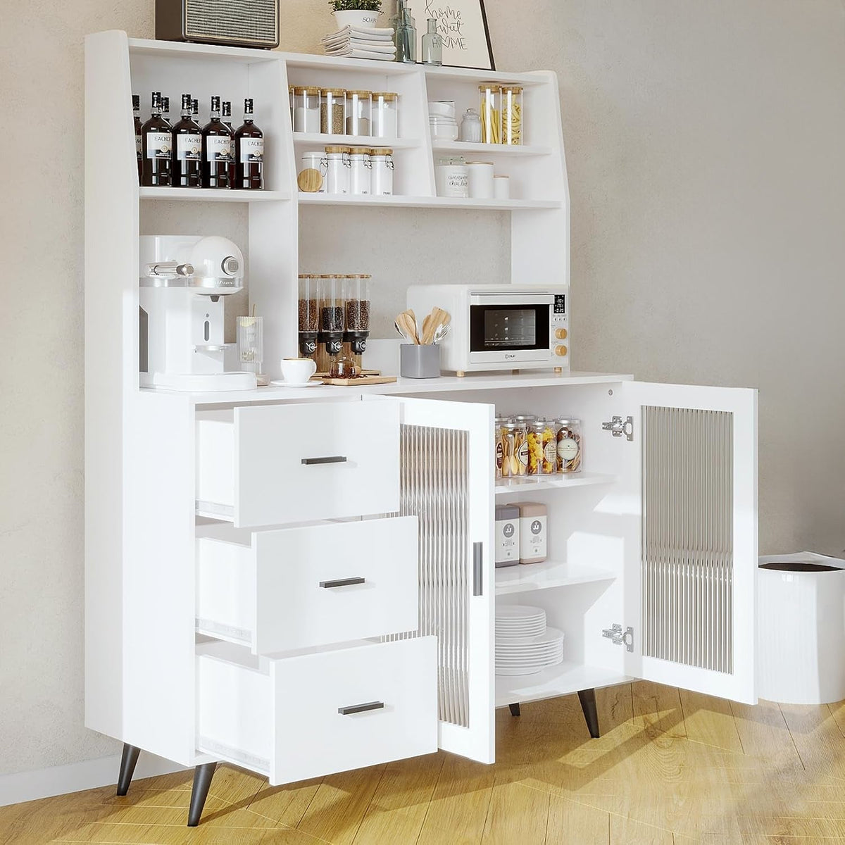 Freestanding Kitchen Pantry Sideboard with Glass Door