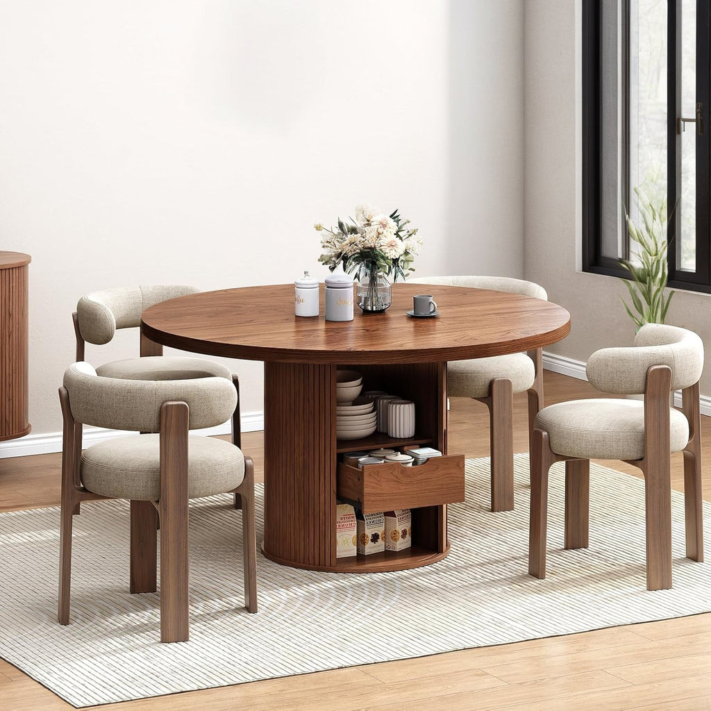 Round Farmhouse Dining Table for 4 to 6 with Storage