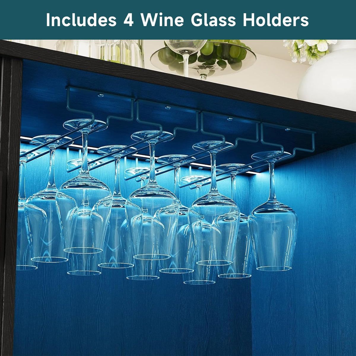 Wine Bar Cabinet with LED Lights and Charging Station