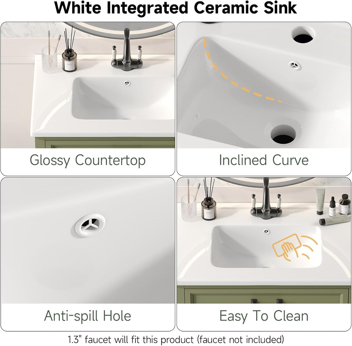 28 Inch Bathroom Vanity with Ceramic Sink and Shelf