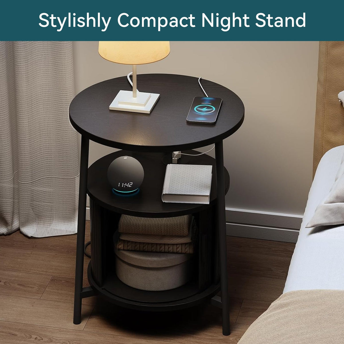 Round 2-Tier Side Table with Charging Station