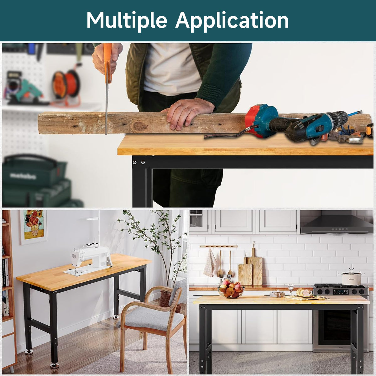 Height-Adjustable Workbench with Power Outlets