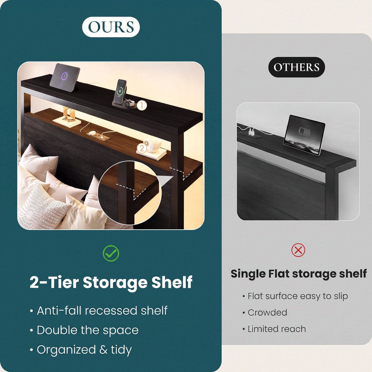 Twin Platform Bed Frame with LED Storage Headboard