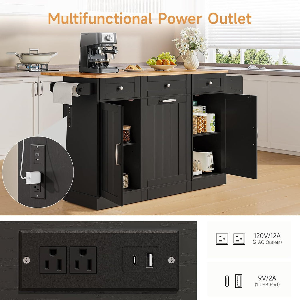 61 Inch Rolling Kitchen Island with Cutting Board