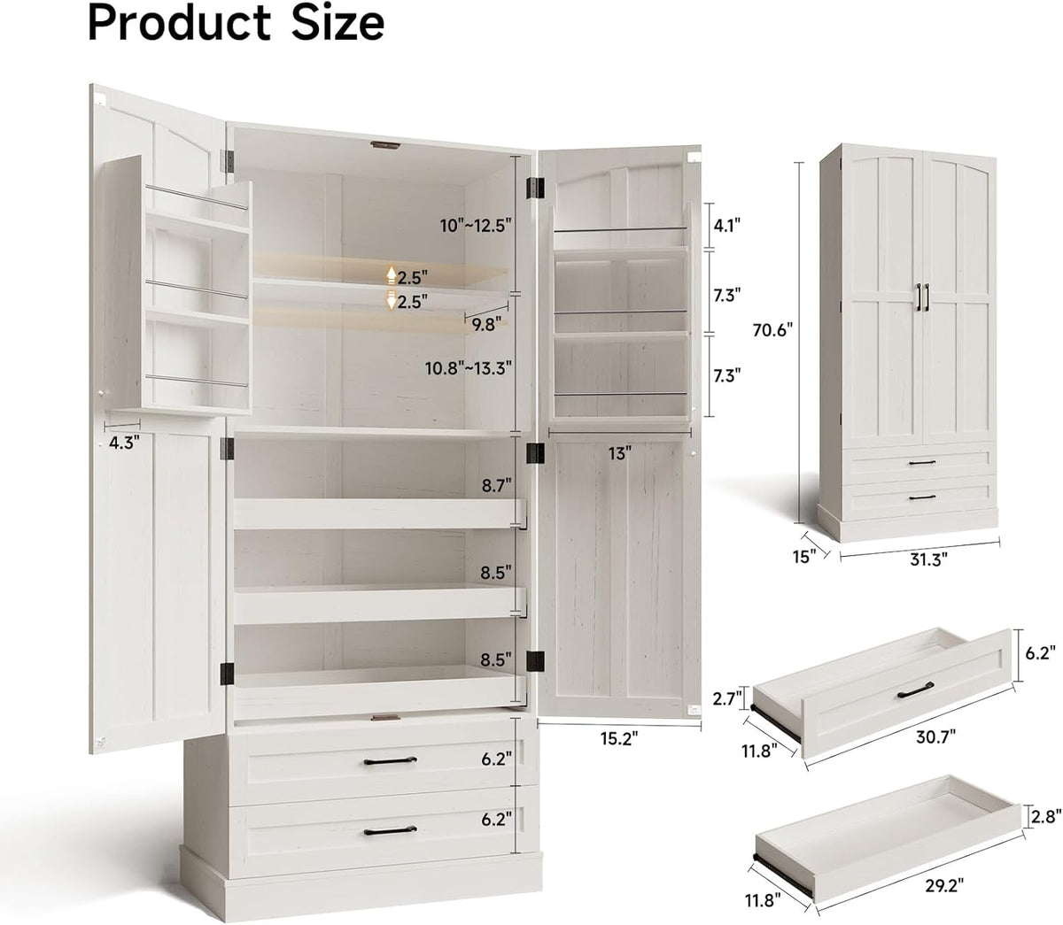 71-Inch Farmhouse Pantry Cabinet with Pull-Out Shelves