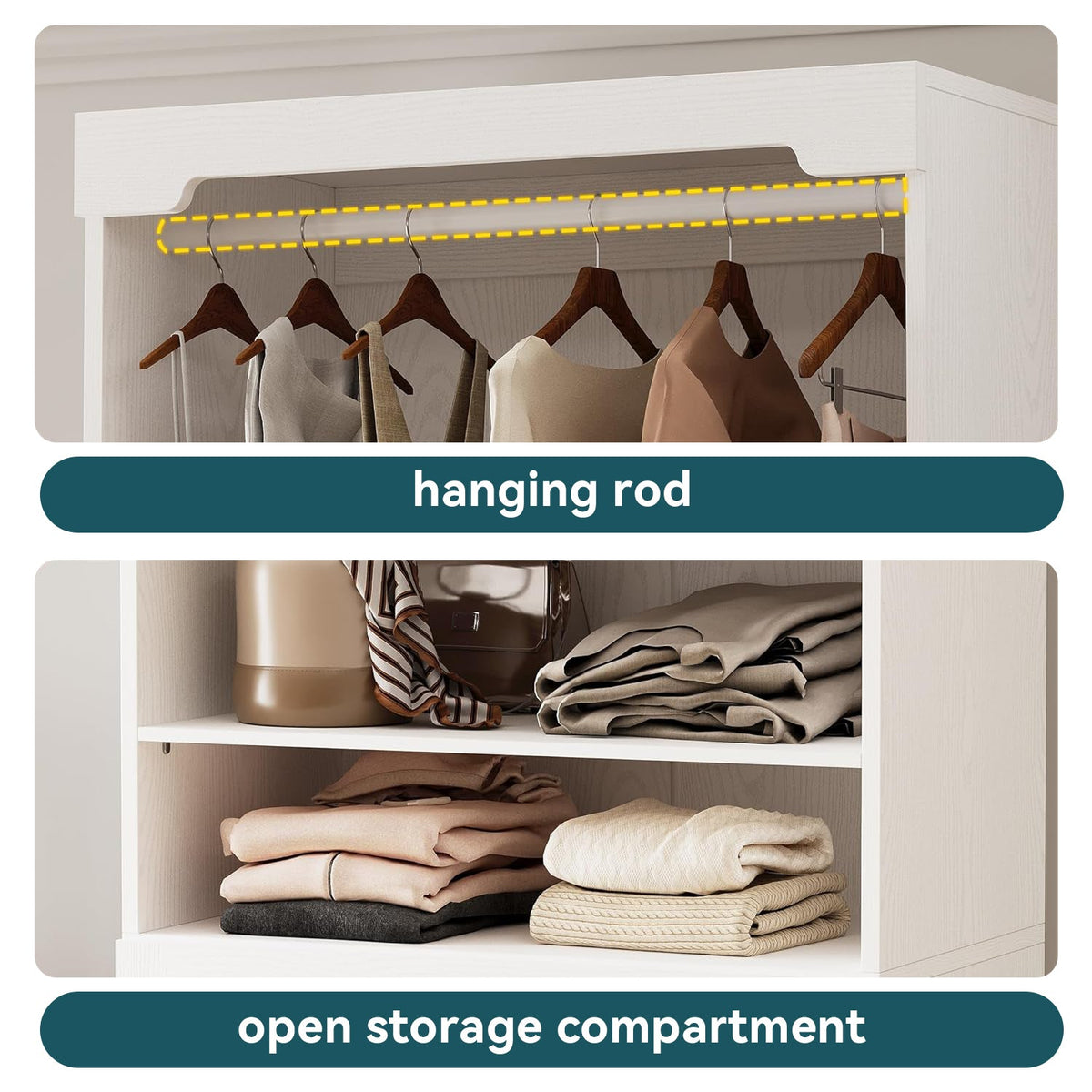 Freestanding Closet System with 3 Drawers and Rod